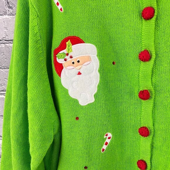 Vintage Tiara International Christmas Santa Cardigan Sweater With Red & White Tr - Picture 6 of 11